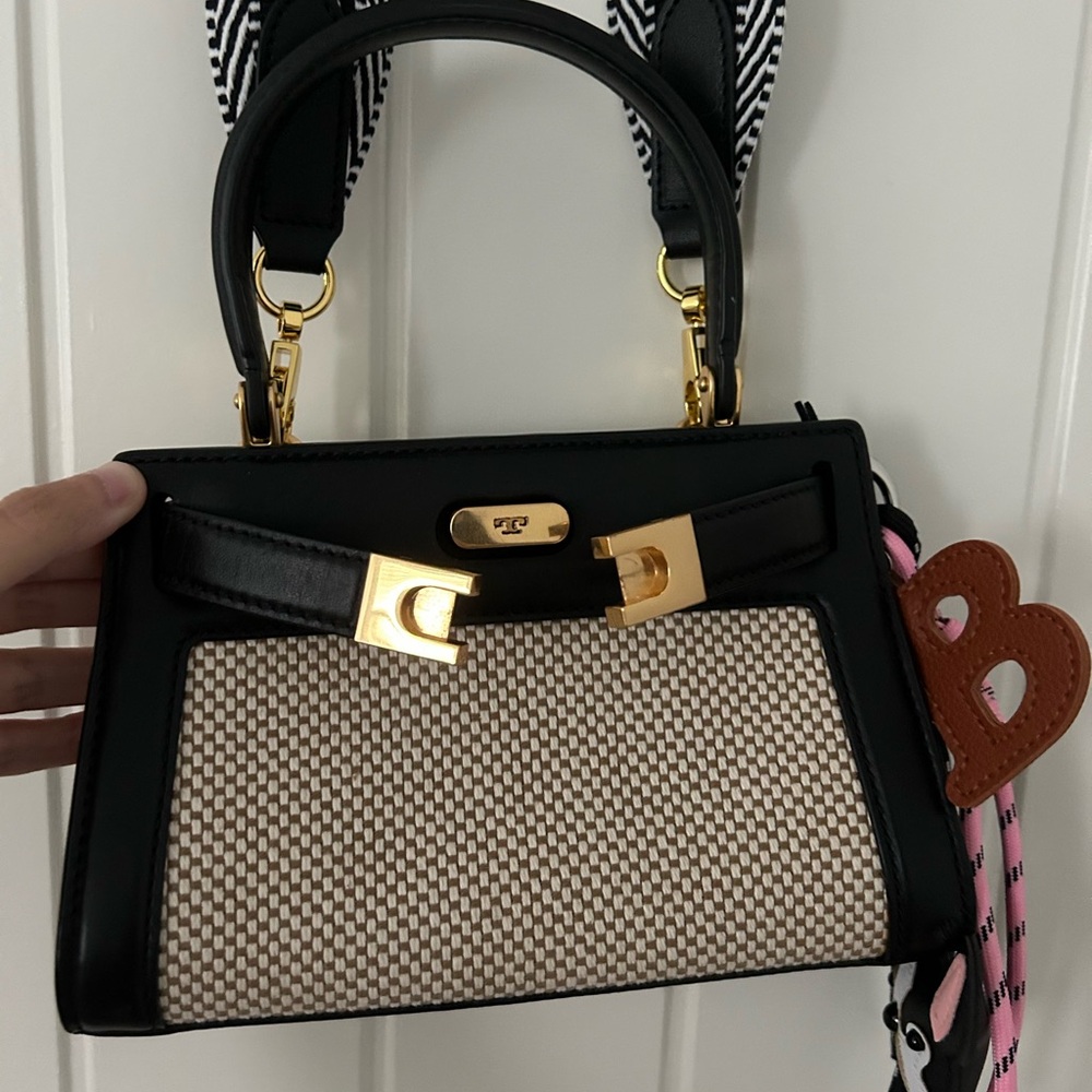Tory Burch Black and Cream Mini Bag with Gold Accents